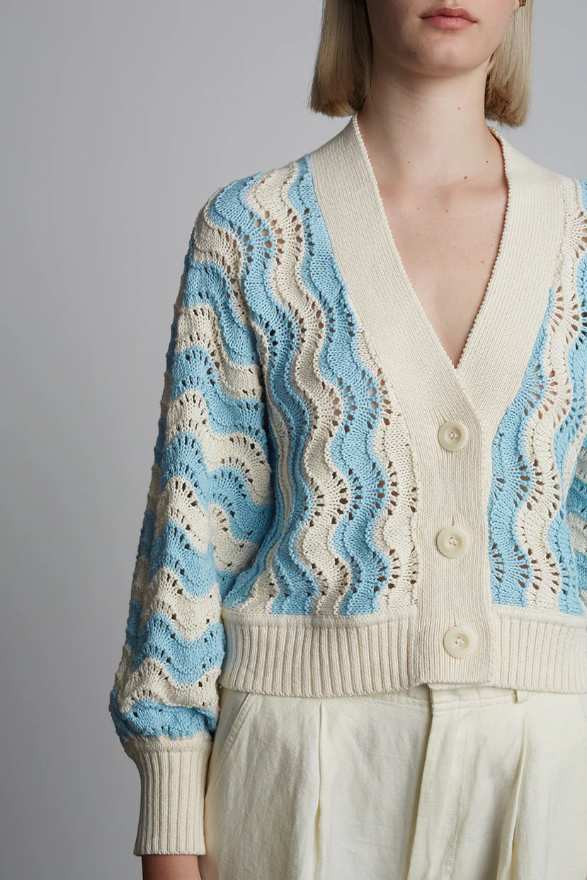 Luna Cardi - Ivory / Sky Blue